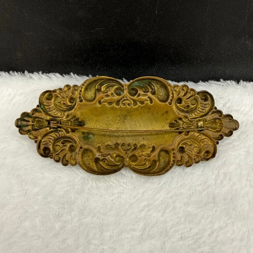 Vintage Floral Repousse Brooch Bronze Tone Large Lotus Statement